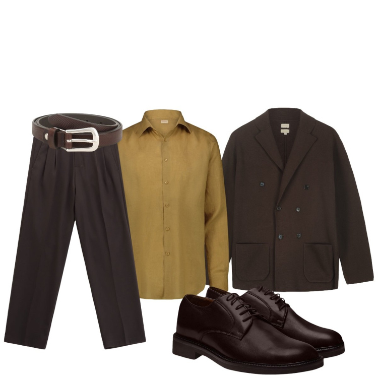 Outfit uomo - Total look #2252840. Stile Trendy per Ufficio. Abbinamento con pantaloni, cinture, scarpe stringate, camicie, giacche.