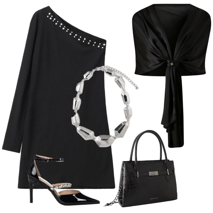 Outfit donna - Stola. Stile Chic per Serata fuori. Abbinamento con borse a mano, scialli, décolleté, vestiti asimmetrici, ciondoli.