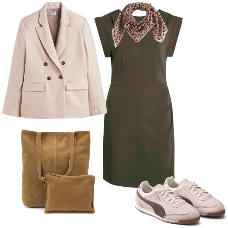 Outfit mujer - Sporty chic #3215. Estilo Sporty chic para Todos los días. Combinación con vestidos largos, bolso tote, blazers, sneakers, bandas para el pelo.