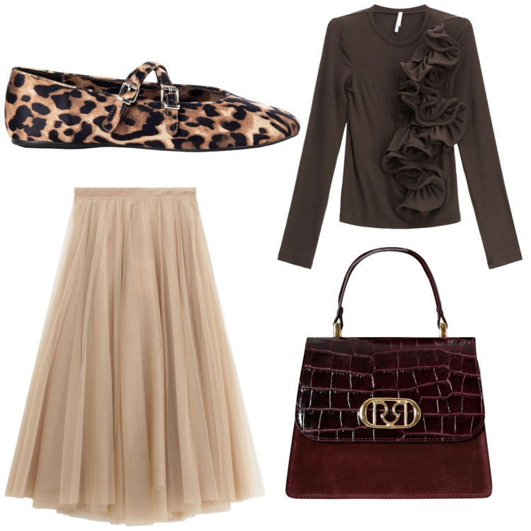 Outfit donna - La gonna in tulle. Stile Romantica per Serata fuori. Abbinamento con ballerine, borse a mano, t-shirt, gonne lunghe.