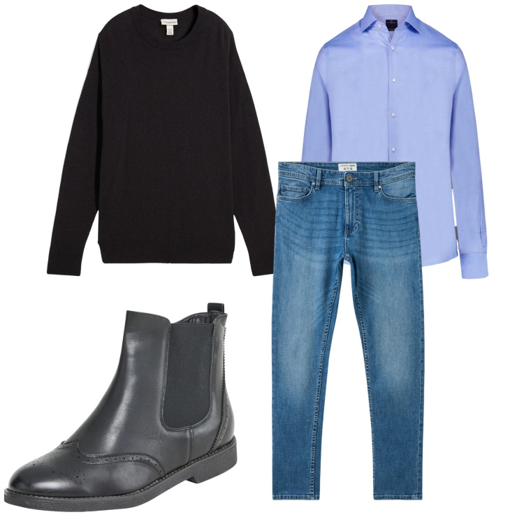 Outfit uomo - Total look #2252869. Stile Casual per Tutti i giorni. Abbinamento con maglieria, stivali e stivaletti, jeans skinny, camicie.
