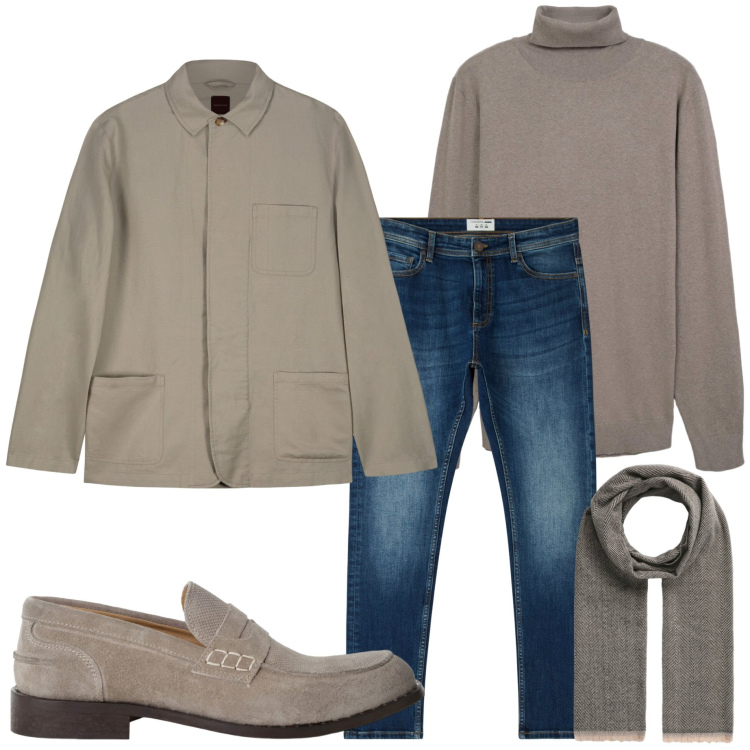 Outfit uomo - Outfit autunnale. Stile Urban per Tutti i giorni. Abbinamento con jeans skinny, sciarpe, maglieria, scarpe stringate, cappotti.