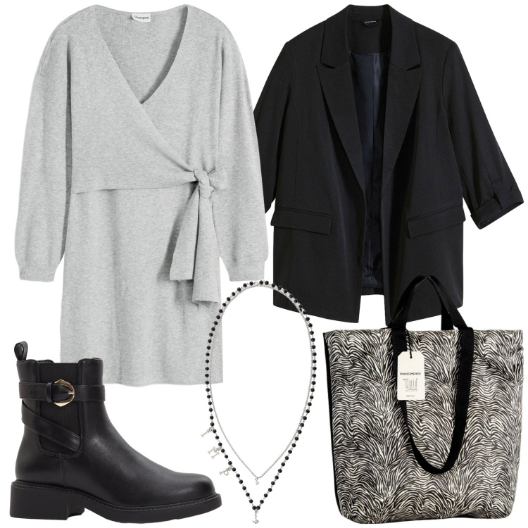 Outfit donna - Total look #2252993. Stile Minimal per Tutti i giorni. Abbinamento con blazer, stivaletti chelsea, vestiti, borse tote, collane.