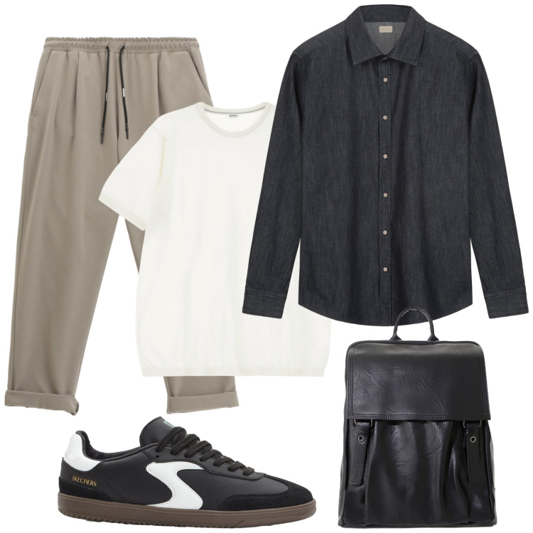 Outfit uomo - Buongiorno. Stile Trendy per Tutti i giorni. Abbinamento con sneakers, t-shirt, pantaloni, borse sportive, camicie.