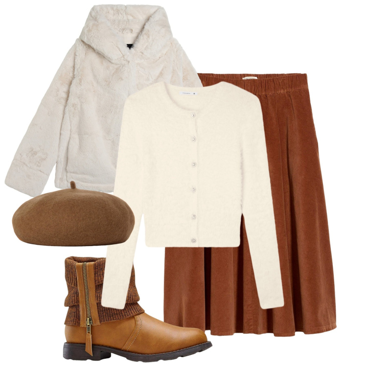 Outfit donna - Il freddo alle porte. Stile Romantica per Tutti i giorni. Abbinamento con gonne, stivaletti, cardigans, blazer, cappelli e berretti.