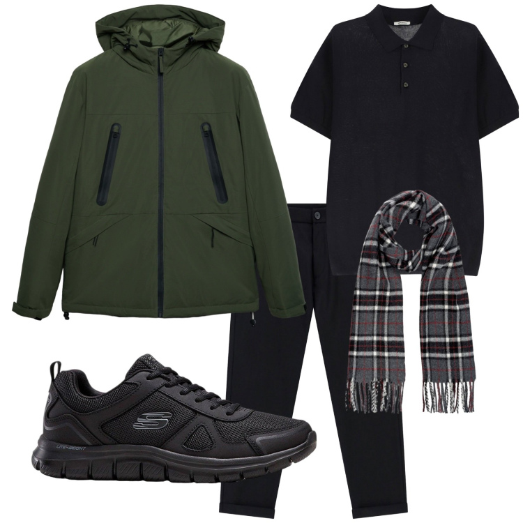 Outfit uomo - Total look #2253010. Stile Casual per Tutti i giorni. Abbinamento con sneakers, giacche, polo, pantaloni, sciarpe.
