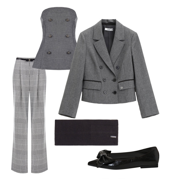 Outfit donna - Total look #2253013. Stile Bon Ton per Serata fuori. Abbinamento con pantaloni, top, ballerine, blazer, accessori per capelli.