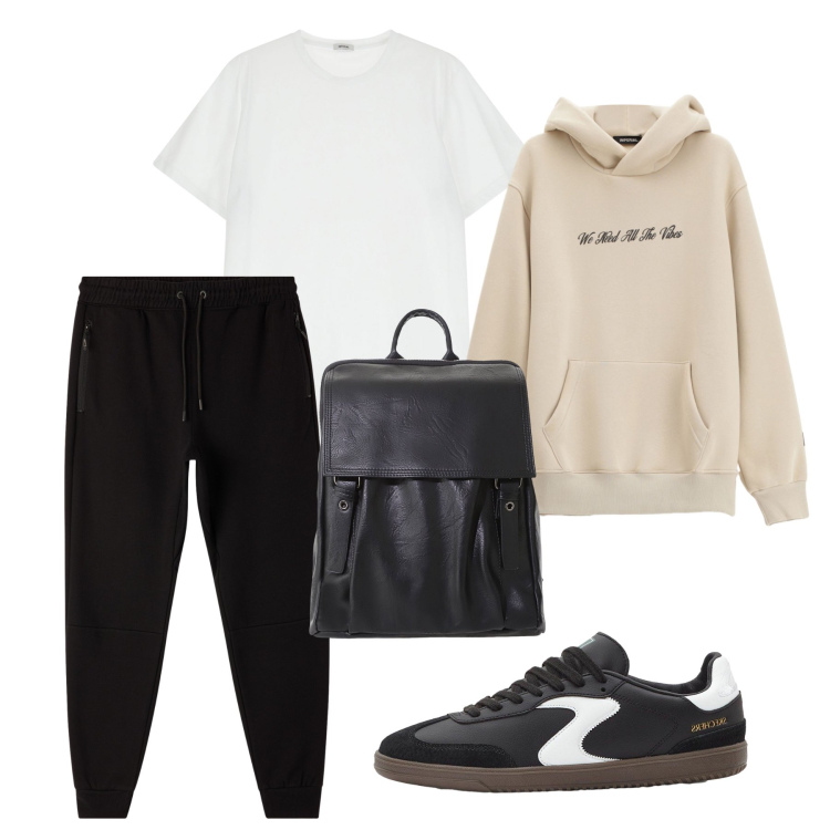 Outfit uomo - Total look #2253027. Stile Casual Abbinamento con sneakers, pantaloni sportivi, felpe con cappuccio, borse sportive, t-shirt.