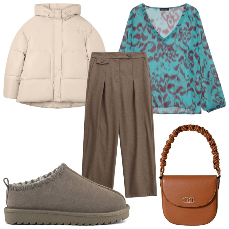 Outfit donna - Passeggiata domenica con le amiche. Stile Trendy per Tutti i giorni. Abbinamento con bomber, borse a mano, pantaloni, bluse, sabot.