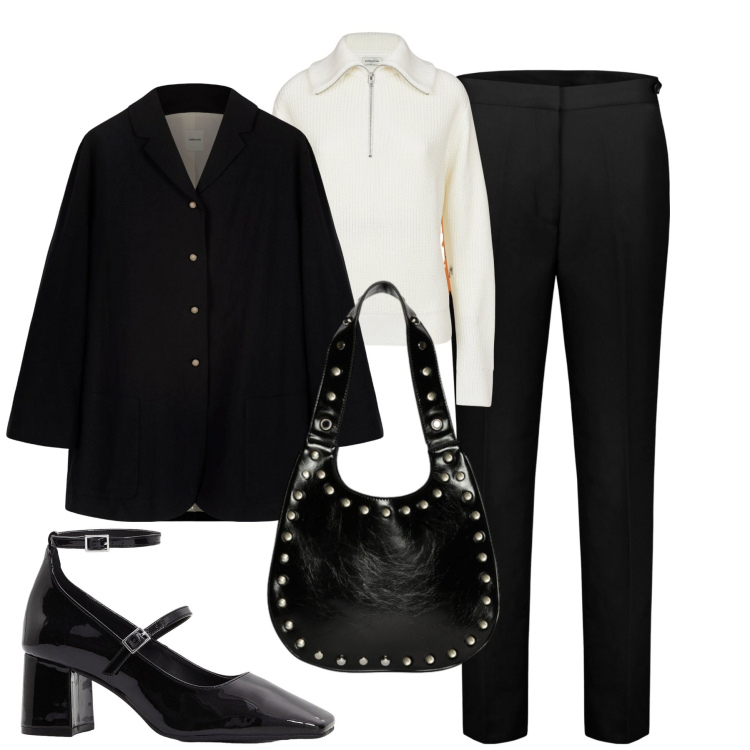 Outfit donna - Doppelganger. Stile Basic per Tutti i giorni. Abbinamento con décolleté, pantaloni, borse a spalla, maglieria, blazer.