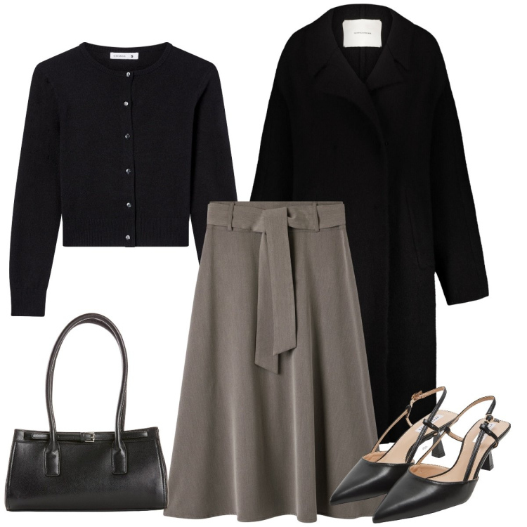 Outfit donna - Total look #2253272. Stile Bon Ton per Tutti i giorni. Abbinamento con borse a mano, gonne lunghe, sabot, cardigans, cappotti.