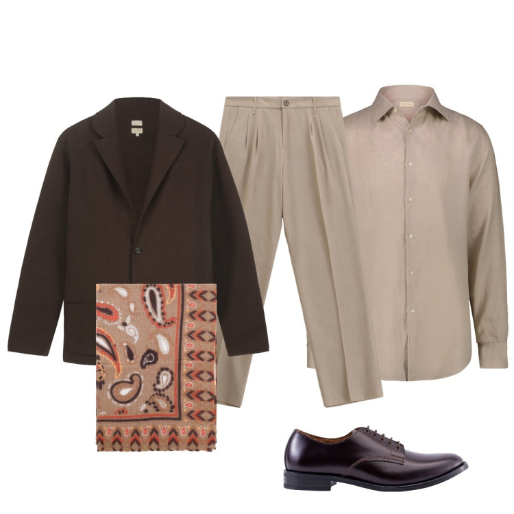 Outfit uomo - Total look #2253320. Stile Trendy per Tutti i giorni. Abbinamento con pantaloni, sciarpe e foulard, camicie, scarpe stringate, giacche.