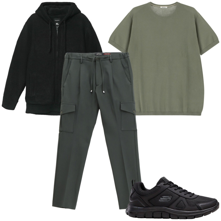 Outfit uomo - Total look #2253337. Stile Casual per Tutti i giorni. Abbinamento con sneakers, felpe con cappuccio, t-shirt, pantaloni cargo.