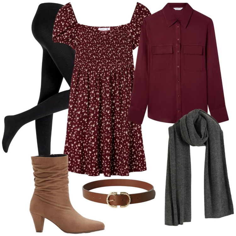 Outfit donna - Camicia aperta, cuore caldo. Stile Romantica per Tutti i giorni. Abbinamento con collant, stivaletti, sciarpe, vestiti corti, cinture, camicie.