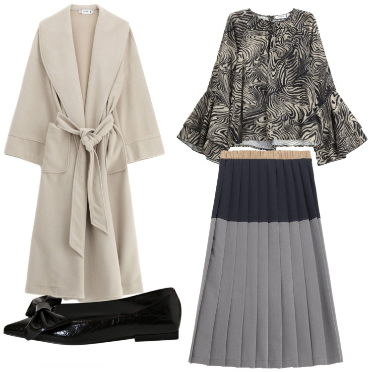 Outfit donna - Total look #2253340. Stile Trendy per Tutti i giorni. Abbinamento con ballerine, cappotti, camicie, gonne longuette.