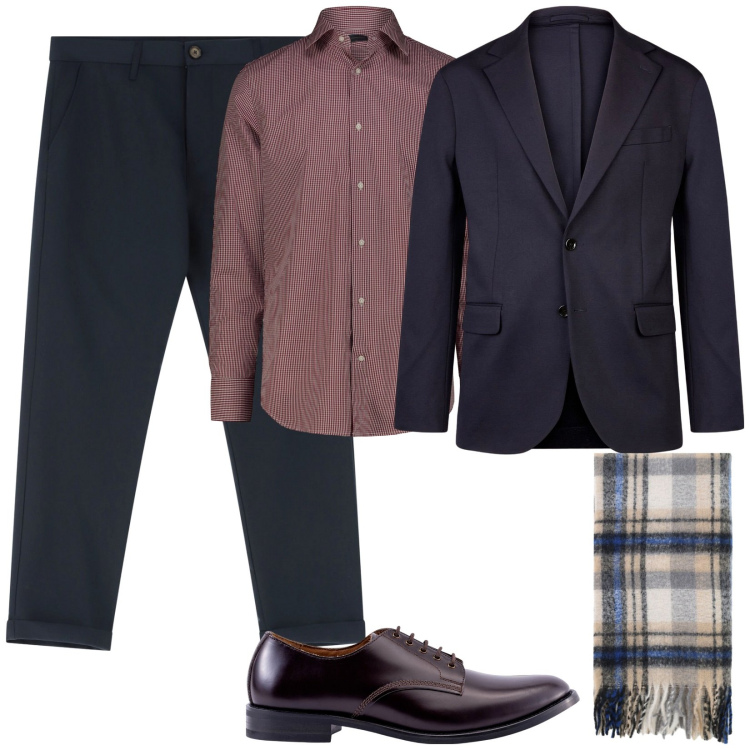 Outfit uomo - Total look #2253343. Stile Business/Elegante per Ufficio. Abbinamento con pantaloni chino, sciarpe, camicie, giacche, scarpe stringate.