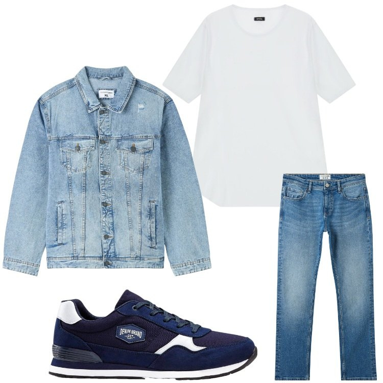 Outfit uomo - In jeans. Stile Casual per Tutti i giorni. Abbinamento con sneakers, giacche, jeans, t-shirt.