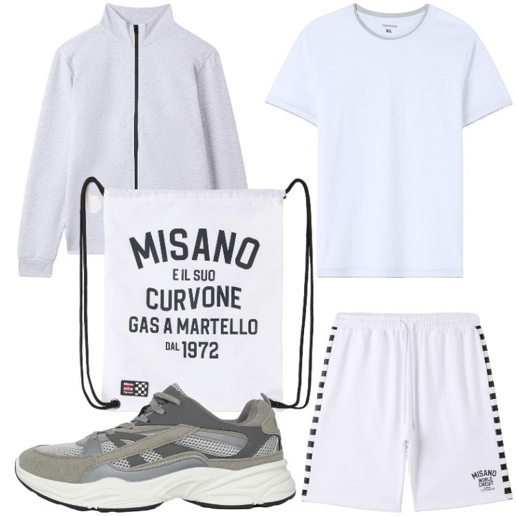 Outfit uomo - Partitella. Stile Casual per Sport. Abbinamento con sneakers, bermuda, borse sportive, t-shirt, felpe sportive.