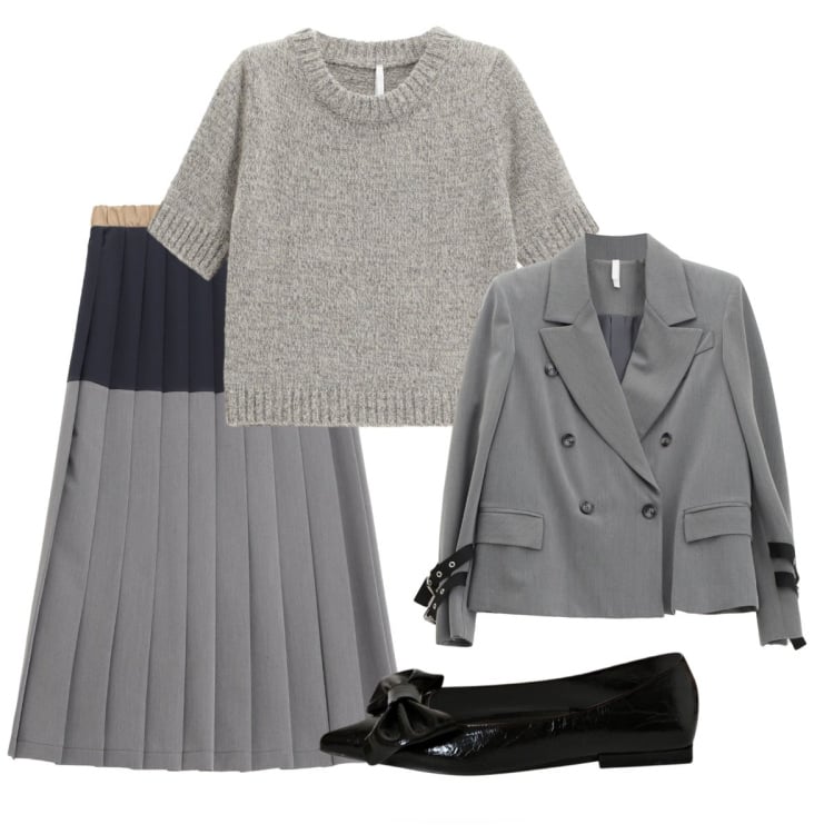 Outfit donna - Plissé urbano. Stile Chic per Ufficio. Abbinamento con ballerine, gonne longuette, maglieria, blazer.