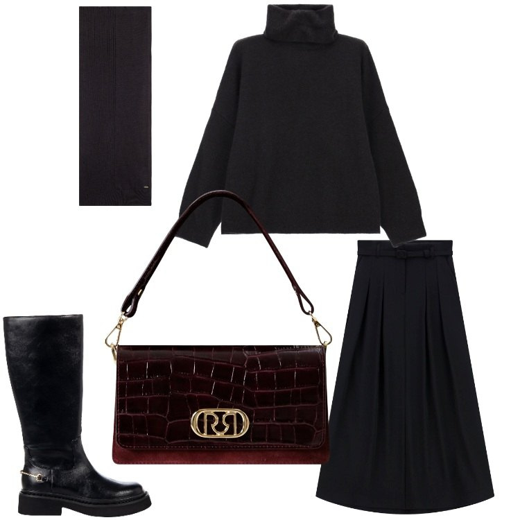 Outfit donna - Gli stivali. Stile Chic per Tutti i giorni. Abbinamento con borse a mano, stivali sopra il ginocchio, gonne lunghe, maglieria, sciarpe.