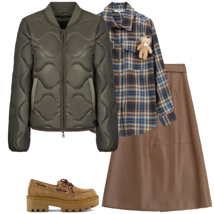 Outfit donna - Un po\' di montagna. Stile Casual per Scuola/Università. Abbinamento con camicie, gonne lunghe, blazer, mocassini.