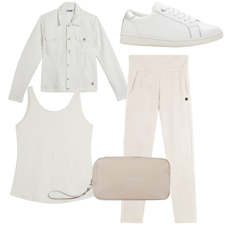 Outfit donna - White Freddy. Stile Casual per Tutti i giorni. Abbinamento con sneakers, pantaloni, valigie, giacche, top.