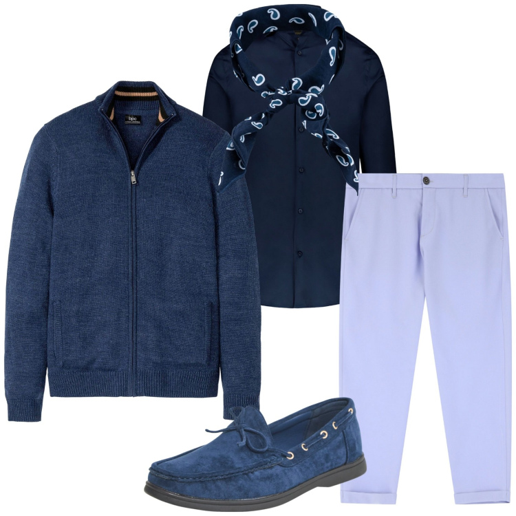 Outfit uomo - Total look #2253400. Stile Casual per Tutti i giorni. Abbinamento con cardigans, scarpe stringate, pantaloni chino, camicie, sciarpe e foulard.