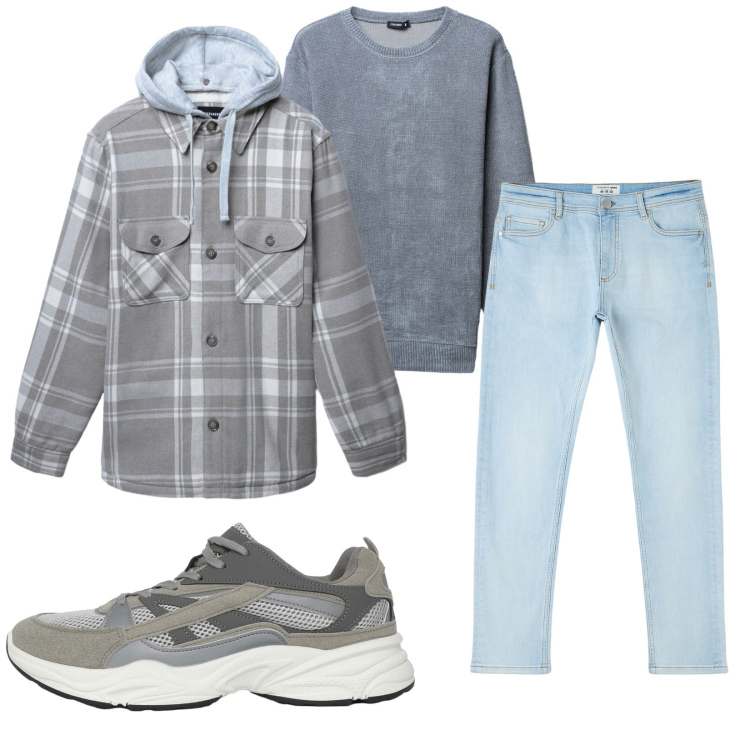 Outfit uomo - Total look #2253403. Stile Casual per Tutti i giorni. Abbinamento con jeans skinny, sneakers, maglieria, cappotti.