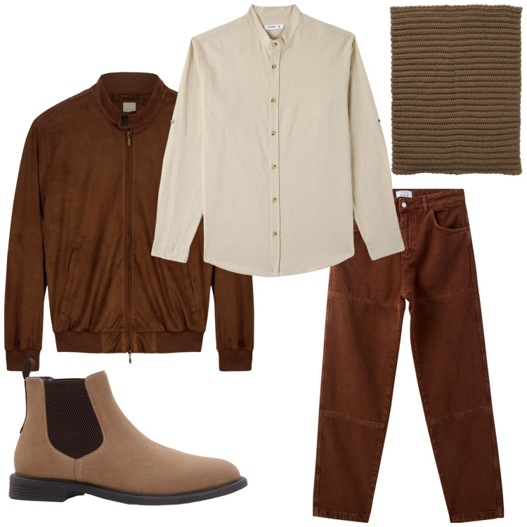 Outfit uomo - Total look #2253406. Stile Casual per Ufficio. Abbinamento con stivali e stivaletti, pantaloni, camicie, scaldacollo, giacche.