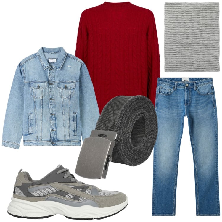 Outfit uomo - Total look #2253410. Stile Casual per Tutti i giorni. Abbinamento con jeans, sneakers, cinture, scaldacollo, giacche, maglieria.