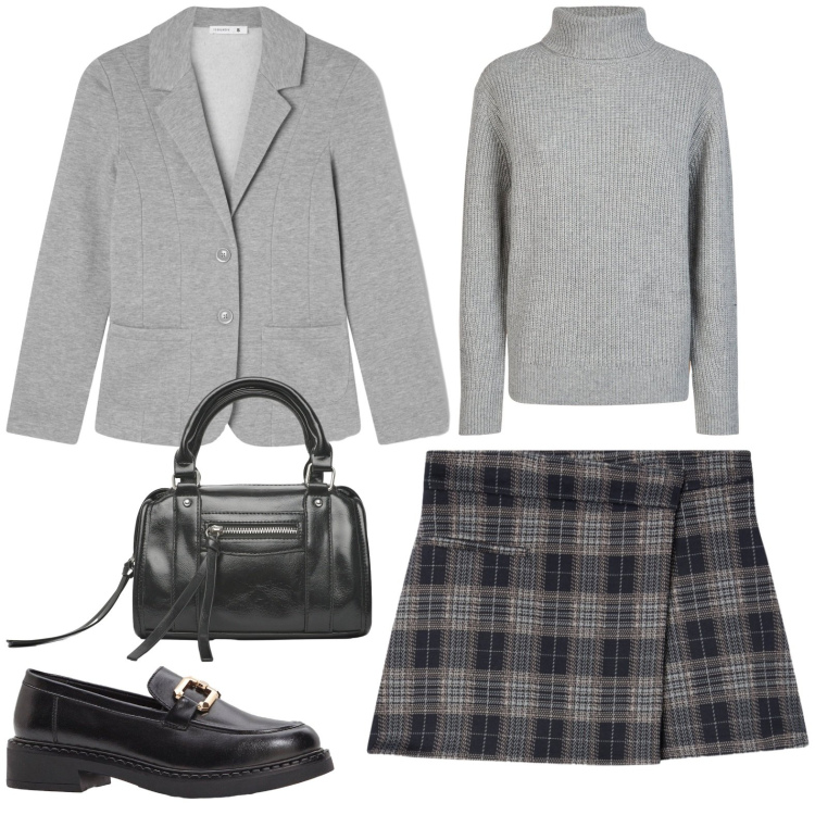 Outfit donna - Comoda ma con stile. Stile Casual Abbinamento con mocassini, blazer, borse a mano, minigonne, maglieria.