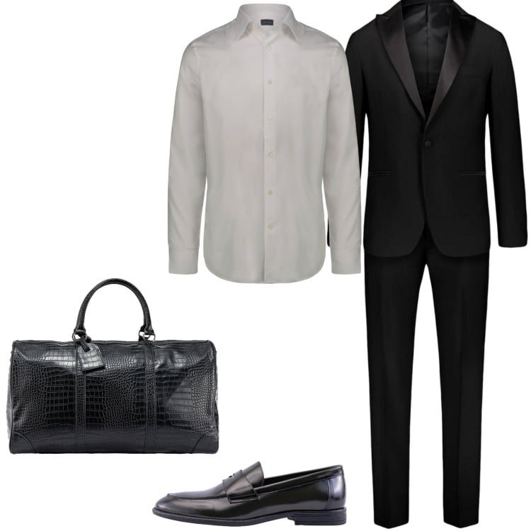 Outfit uomo - Occasioni black tie. Stile Business/Elegante per Cerimonia. Abbinamento con abiti, camicie, scarpe stringate, borse sportive.