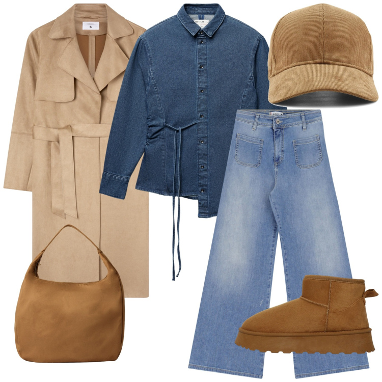 Outfit donna - Total look #2253470. Stile Urban per Tutti i giorni. Abbinamento con borse a mano, trench, stivali, camicie, jeans, cappelli con visiera.