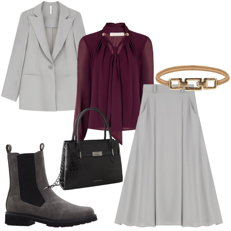 Outfit donna - Grigio!!!. per Tutti i giorni. Abbinamento con borse a mano, stivaletti chelsea, bluse, cinture, blazer, gonne lunghe.
