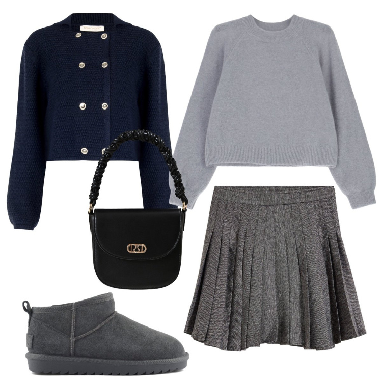 Outfit donna - Total look #2253481. Stile Preppy per Tutti i giorni. Abbinamento con minigonne, blazer, borse a mano, maglieria, stivali.