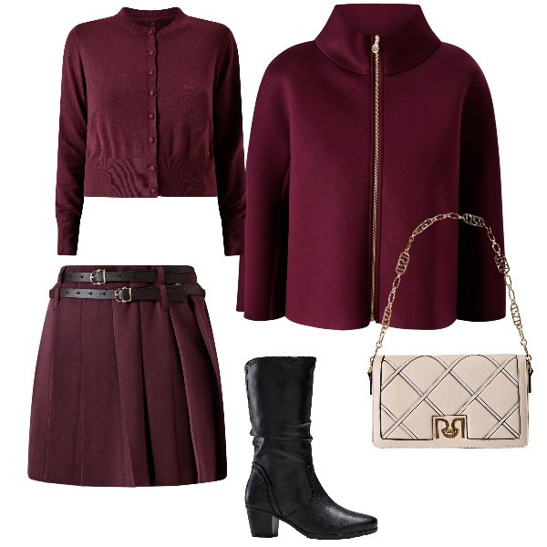 Outfit donna - Rosso. Stile Bon Ton per Ufficio. Abbinamento con stivali, minigonne, cardigans, cappe, borse a tracolla.