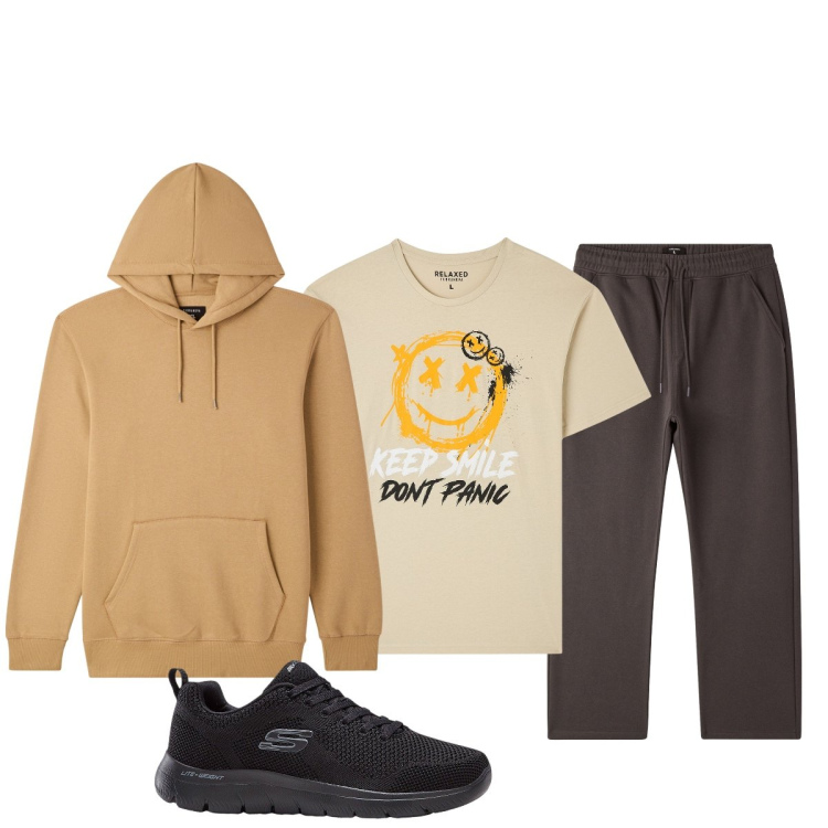 Outfit uomo - Total look #2253501. Stile Casual per Sport. Abbinamento con sneakers, t-shirt, pantaloni, felpe con cappuccio.