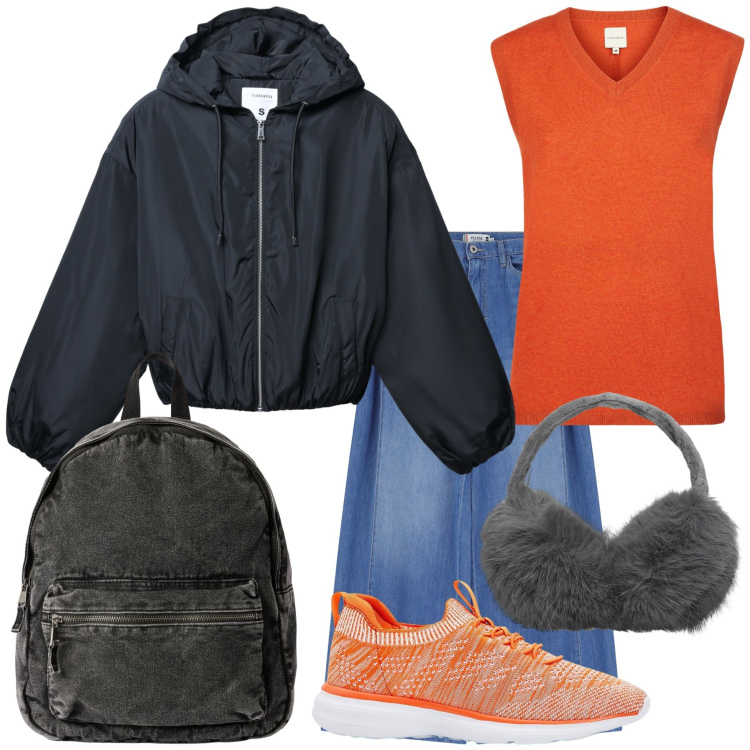 Outfit donna - Weekend. Stile Casual chic per Tutti i giorni. Abbinamento con sneakers, bomber, zaini, cappelli, jeans, maglieria.