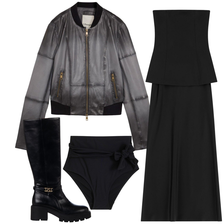 Outfit donna - Serata al ristorante. Stile Glamour per Serata fuori. Abbinamento con culotte, blazer, stivali sopra il ginocchio, vestiti lunghi.