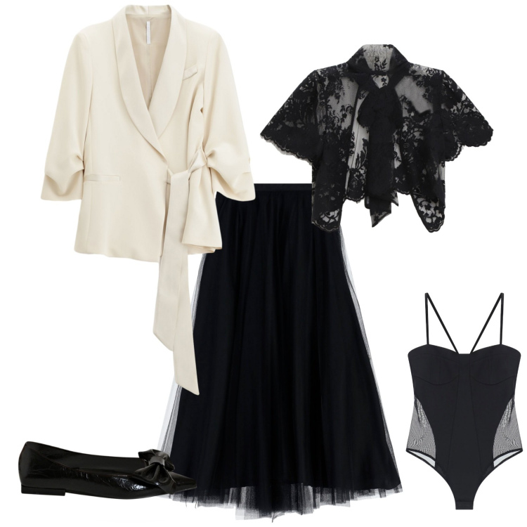 Outfit donna - Serata bon ton. Stile Bon Ton per Serata fuori. Abbinamento con ballerine, blazer, body, gonne lunghe, top.