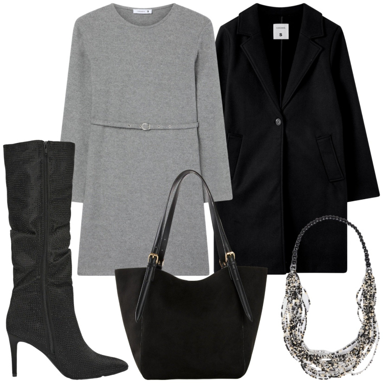 Outfit donna - Total look #2253512. Stile Minimal per Serata fuori. Abbinamento con shopping bag, vestiti midi/longuette, cappotti, stivali, collane.