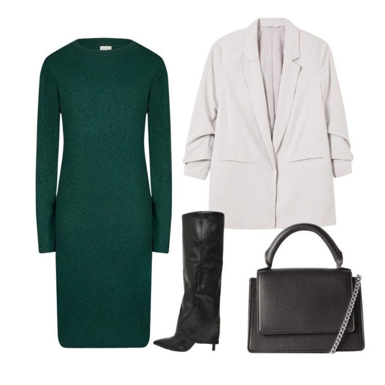 Outfit donna - Total look #2253520. Abbinamento con blazer, borse a tracolla, stivali, vestiti midi/longuette.