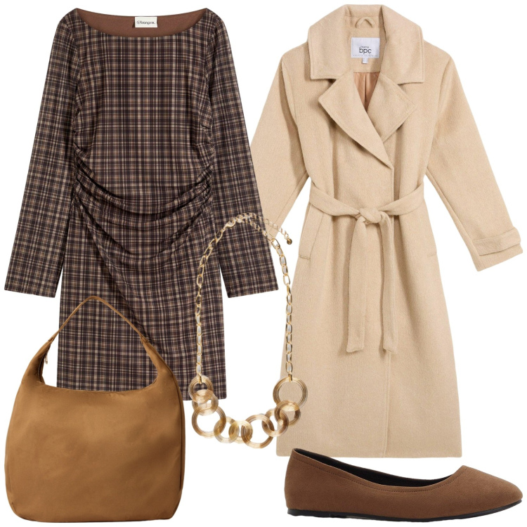 Outfit donna - Total look #2253524. Stile Bon Ton per Tutti i giorni. Abbinamento con vestiti, ballerine, cappotti, borse a mano, collane.