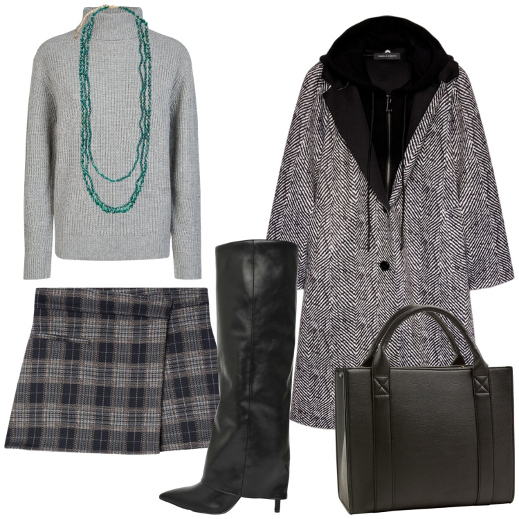 Outfit donna - Ufficio. per Ufficio. Abbinamento con borse tote, stivali, minigonne, maglieria, cappotti, collane.