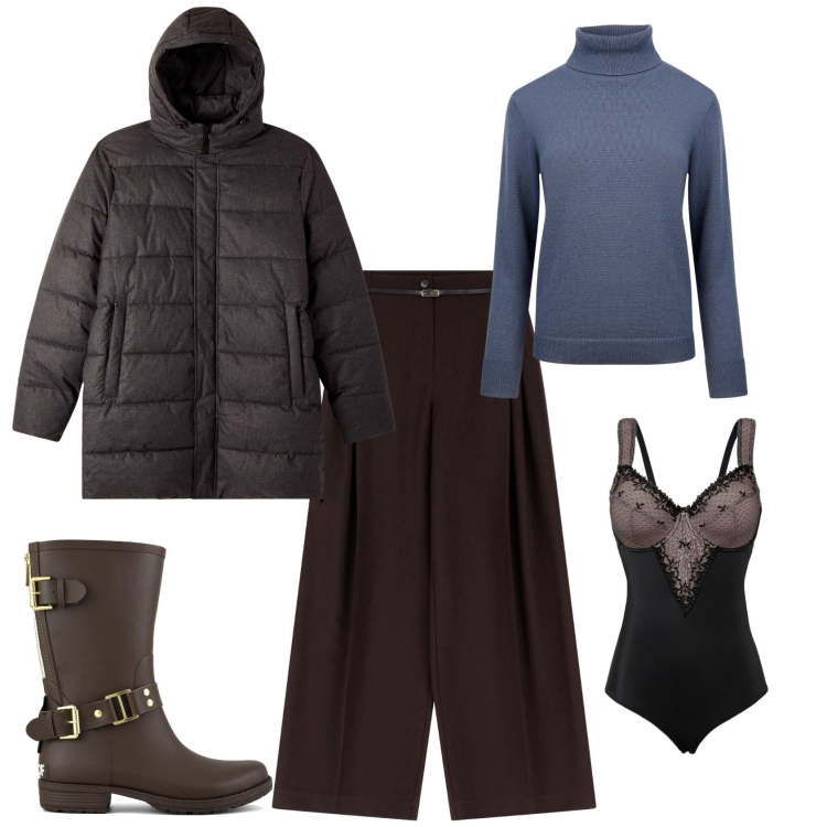 Outfit donna - Total look #2253549. Stile Mannish per Tutti i giorni. Abbinamento con body, bomber, pantaloni, maglieria, stivali.