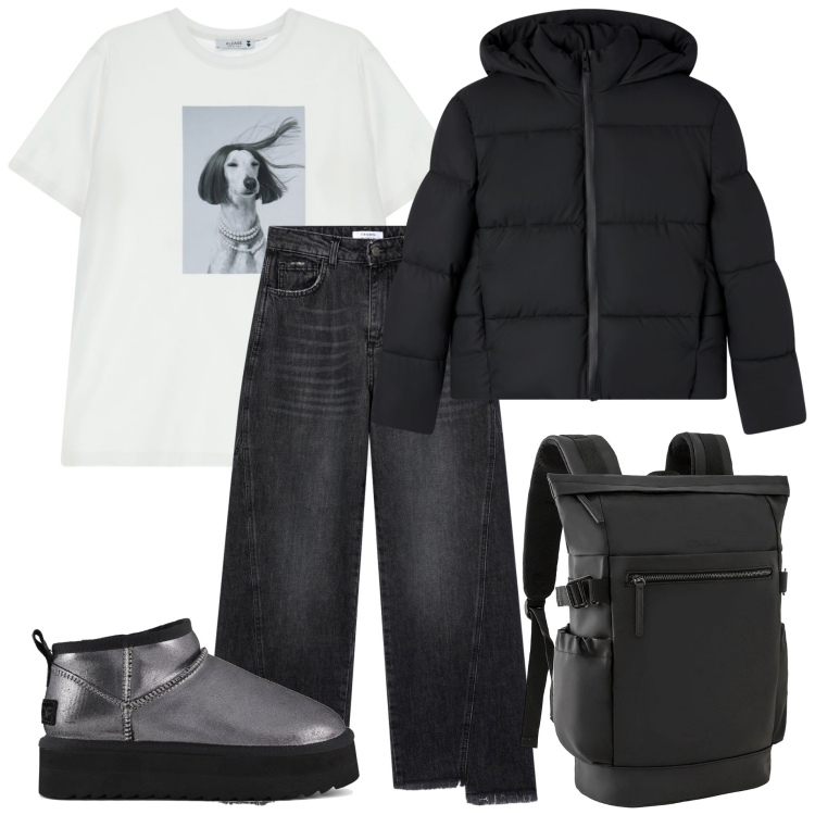 Outfit donna - A scuola con lo scooter. Stile Urban per Scuola/Università. Abbinamento con zaini, bomber, jeans, t-shirt, stivaletti.