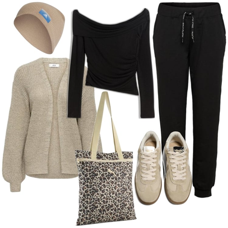 Outfit mujer - Basic #4989. Estilo Basic para Todos los días. Combinación con sneakers, pantalones, cárdigans, bolso tote, top, gorros.