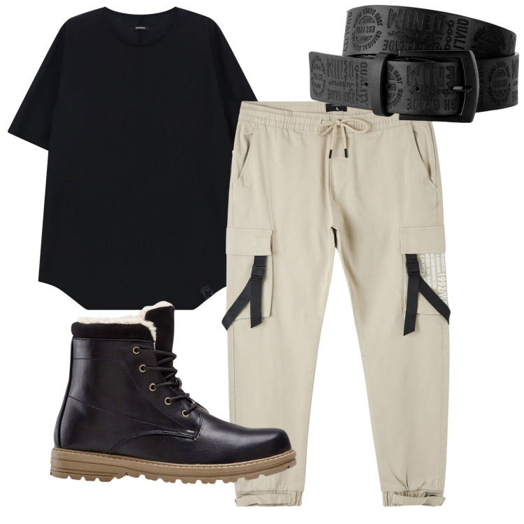 Outfit uomo - I pantaloni con le tasche. Stile Urban per Tutti i giorni. Abbinamento con cinture, stivali e stivaletti, pantaloni cargo, t-shirt.