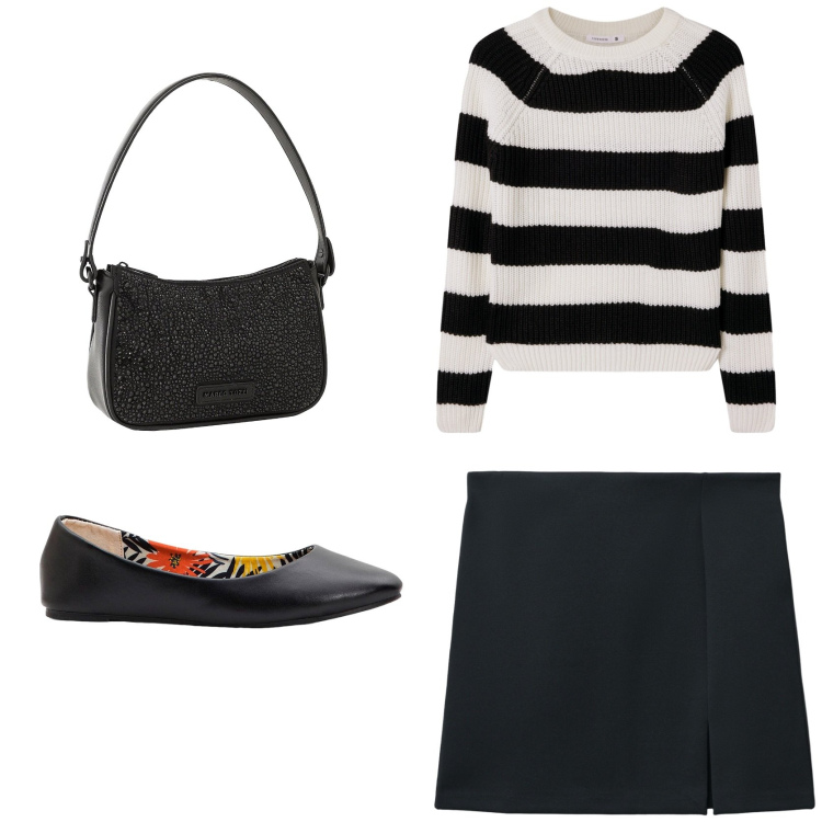 Outfit donna - Chic autumn street style. Stile Chic per Tutti i giorni. Abbinamento con ballerine, borse a mano, minigonne, maglieria.