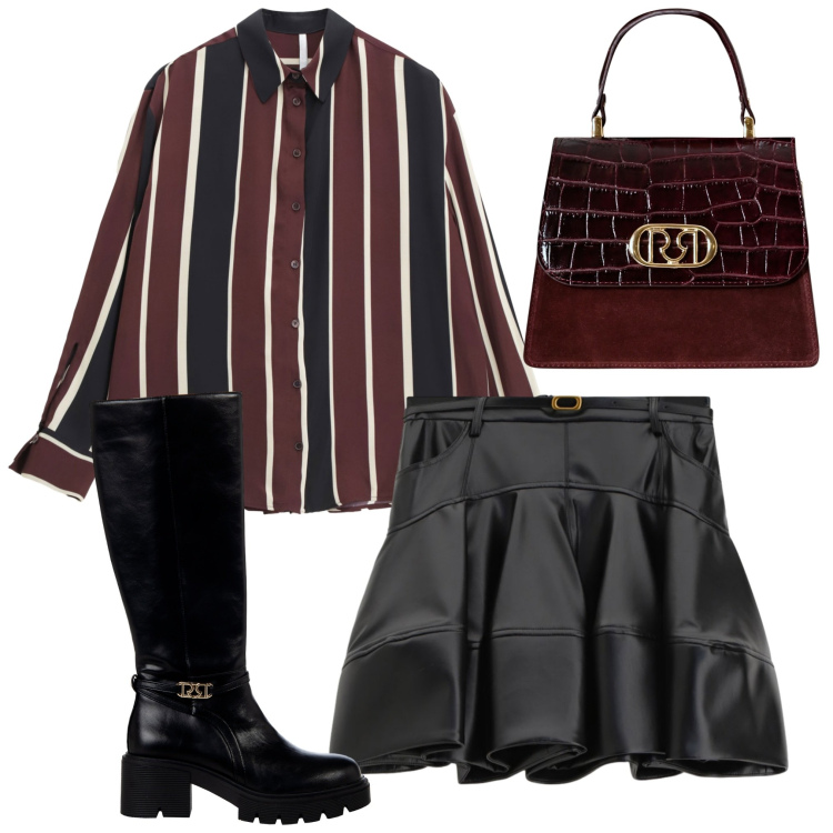 Outfit donna - Un tocco di raso. Stile Trendy per Tutti i giorni. Abbinamento con stivali sopra il ginocchio, borse a mano, minigonne, camicie.